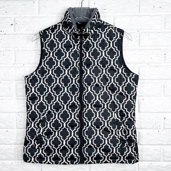 LAND’S END Black & White Puffer Vest | Full Zip - Picture 1 of 8